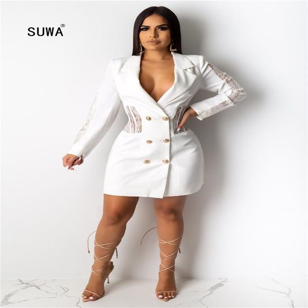 

women lace patchwork pure white straight long jacket 2020 spring office lady turn-down collar double-breasted trench outerwear1, Tan;black