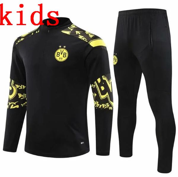 

2020/21kids borussia tracksuit jacket soccer sets full zipper jacket dortmund tracksuit training football jacket set survetement tracksuits, Black