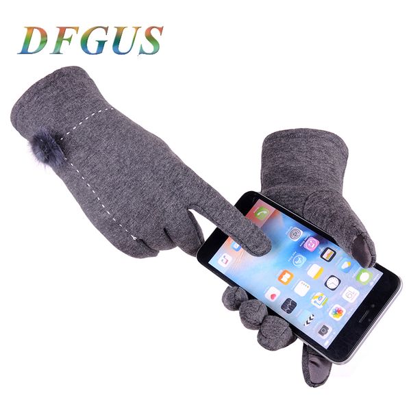 

fashion elegant female wool touch screen gloves winter women warm cashmere full finger leather bow dotted embroidery gloves, Blue;gray