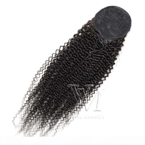 

vmae malaysian 12 to 26 inch 120g human hair no tangle unprocessed drawstring ponytail natural black kinky curly weave elastic band tie