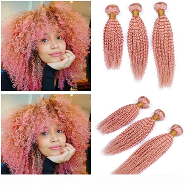 

kinky curly peruvian human hair pink color weave wefts 3pcs lot pure pink virgin remy human hair bundles deals double weft mixed length, Black