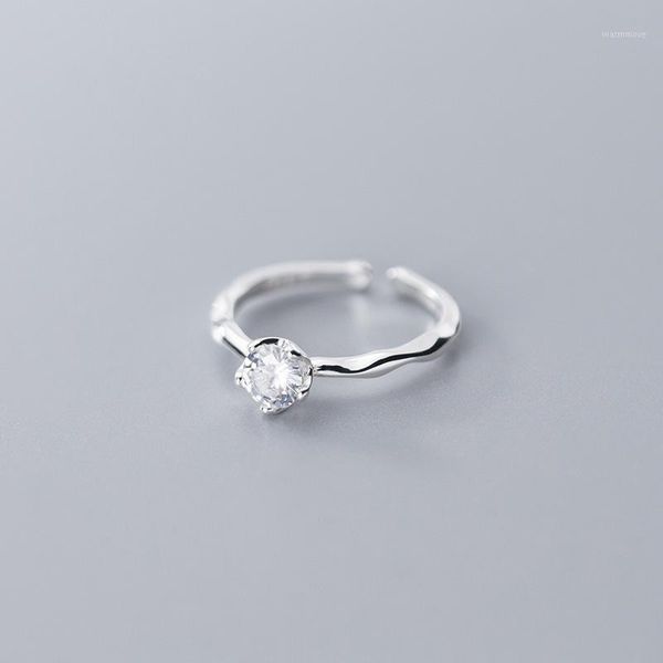 

925 Sterling Silve Round Zirconia Crystal Inlaid Ring Adjustable Size For Women Lady Daughter Engagement Party Jewelry Gift1, Golden;silver