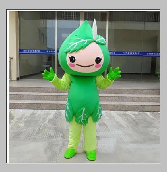 

2018 green flower peach prunus mascot cartoon character costume cartoon mascotte fancy dress, Red;yellow