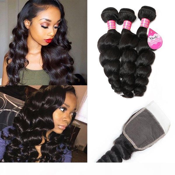 

peruvian virgin hair extensions straight brazilian hair kinky curly human hair bundles with closure 3pc loose wave body wave water deep wave, Black