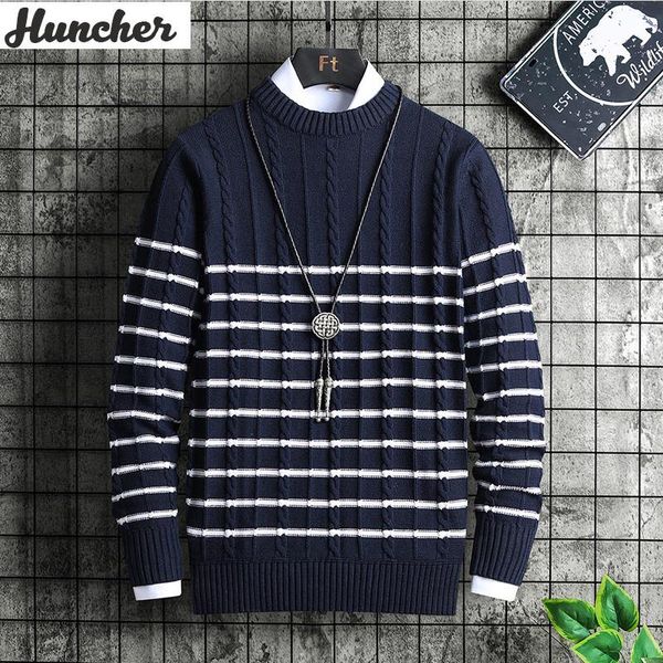 

huncher mens sweater 2021 spring casual jumper men striped sweater man korean harajuku streetwear fashion black for men, White;black