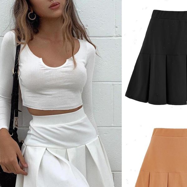 

women girls high waisted pleated skater tennis school a line skirt uniform skirts preppy style drop shipping, Black