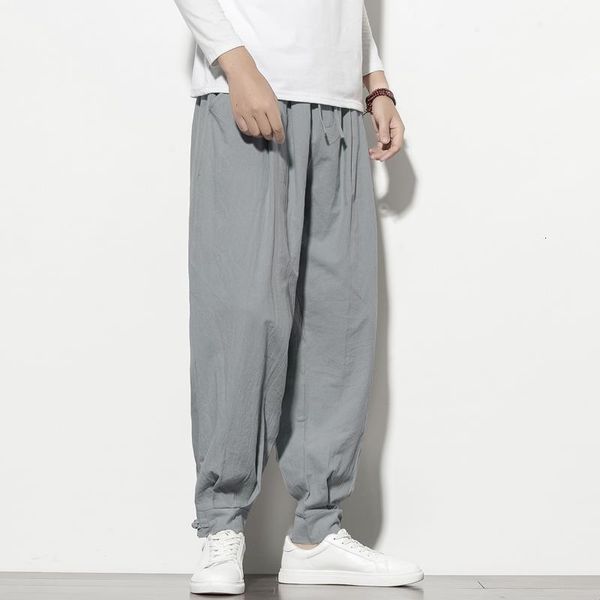 

jogger men pants chinese baggy loose pants multi color linen trousers men harem pants japanese casual cotton men, Black