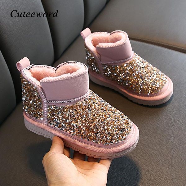 

boots girls snow children shoes winter baby toddler plus velvet warm cotton fashion sequin princess kids, Black;grey