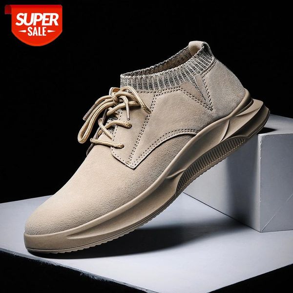 

men's running shoes soft and comfortable sneakers pigskin fabric casual shoes rubber sole non-slip wear-resistant sports #9u2c