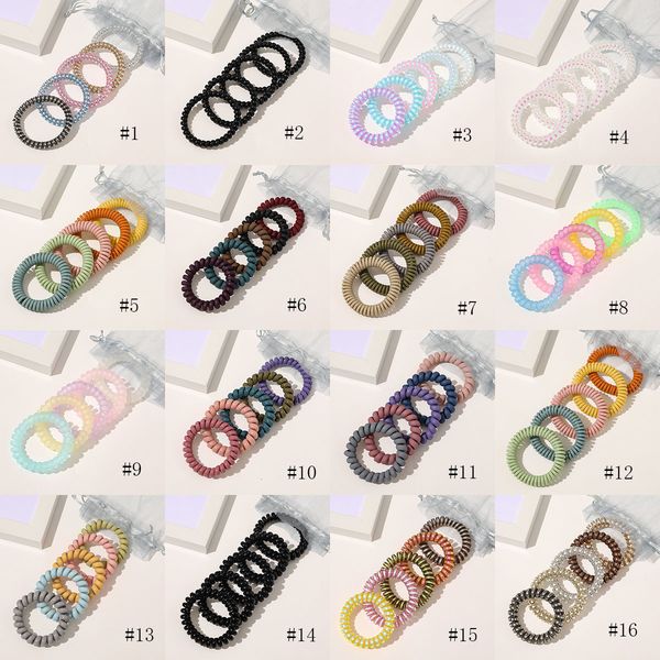 

ponytail girls candy telephone wire color hairbands holder woman elastic hair rubber bands scrunchies headdress 5pcs/set