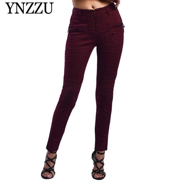 

women's jeans ynzzu 2021 spring skinny women wine red high waist zipper moto & biker casual pencil pants streetwear yb273, Blue