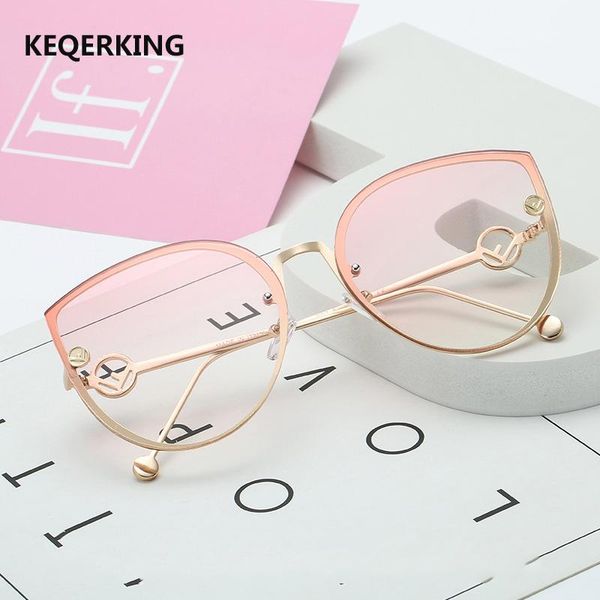 

sunglasses cat eye women's brand designer frameless transparent gradient glasses fashion trend ocean film uv400 gafas de sol, White;black