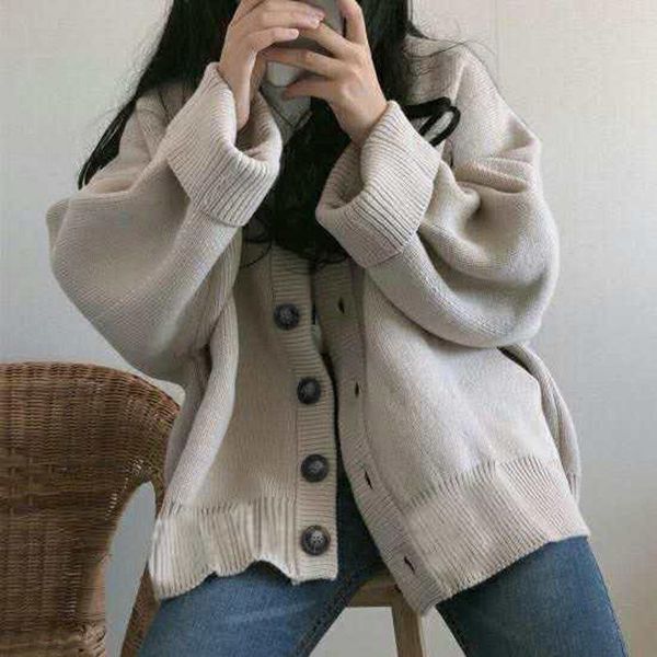 

spring autumn women sweater breasted buttons cardigan knitted jacket outwear female oversized sweaters, White