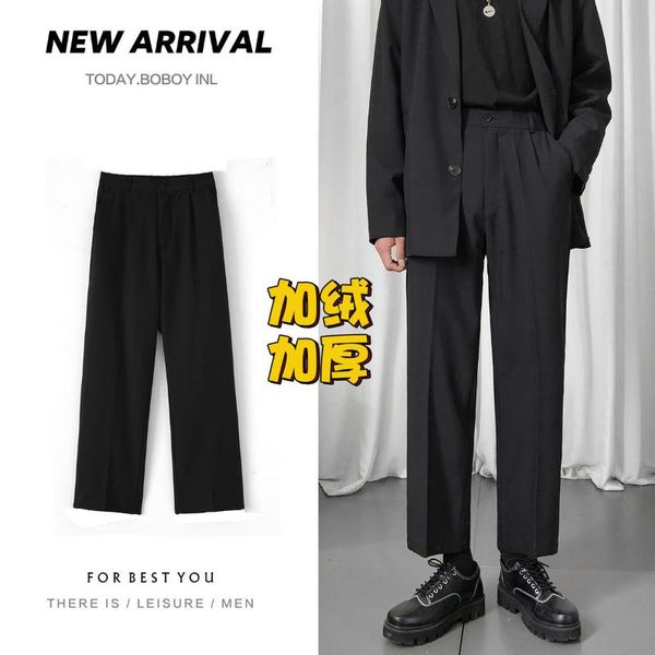 

men's pants casual suit small trousers capris korean style autumn plush, Black