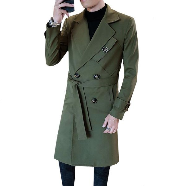 Мужские траншеи Пальто Среднего длинные мужчины Роскошные двубортные сплошные цвета Мужской куртки Пальто моды Стиль Slim Fit Windbreaker