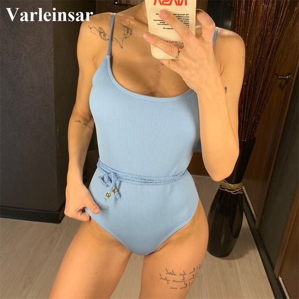 

ribbed women swimwear new one piece swimsuit female bather with waist rope bathing suit swim lady monokini v1337 y200319, White;black