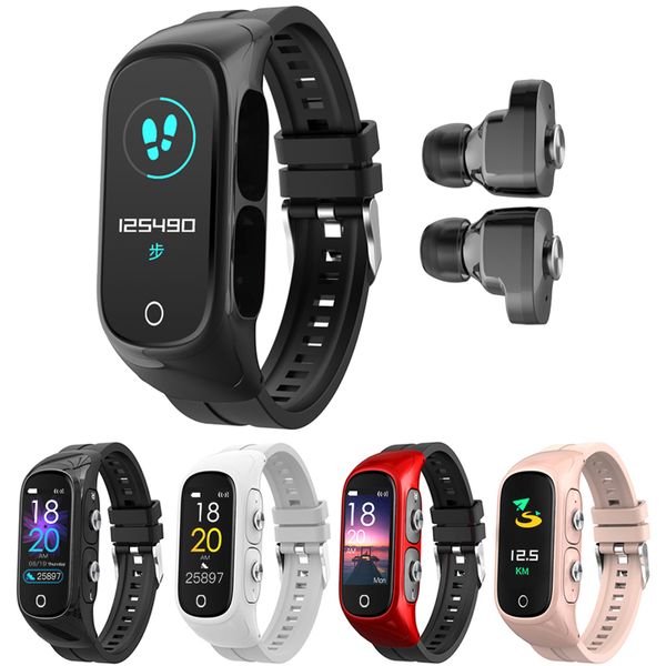 N8 TWS Bluetooth kulaklıklar ile akıllı saat sporu akıllı saat fitness bileği erkekler için kadın bilezik telefondan cevap çağrısı