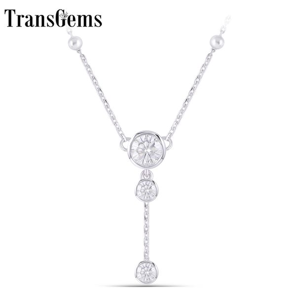 

transgems 14k 585 white gold center 6.5mm 1ct f colorless moissanite pendant necklace with accents for women wedding dailywear y200620, Silver