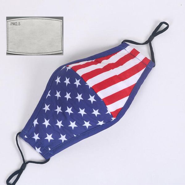 

face mask, cotton cloth designer with luxury pm2.5 replaceable filter washable reusable masks ameican flag pattern mouth mask