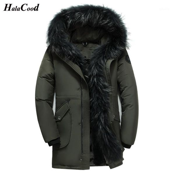 

halacood winter big genuine fur hood duck down jackets men warm down coats male casual winter outerwer parkas1, Black