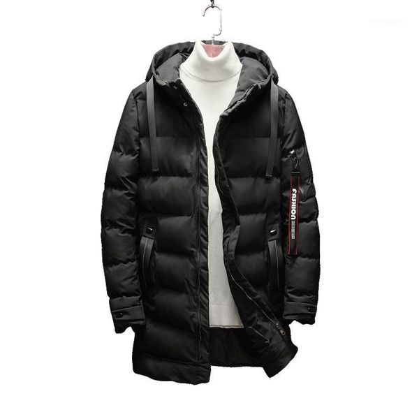 

2019 new winter warm jacket men thicken parkas hooded windproof jackets outwear cotton mid-length coat padded jaqueta masculina1, Black
