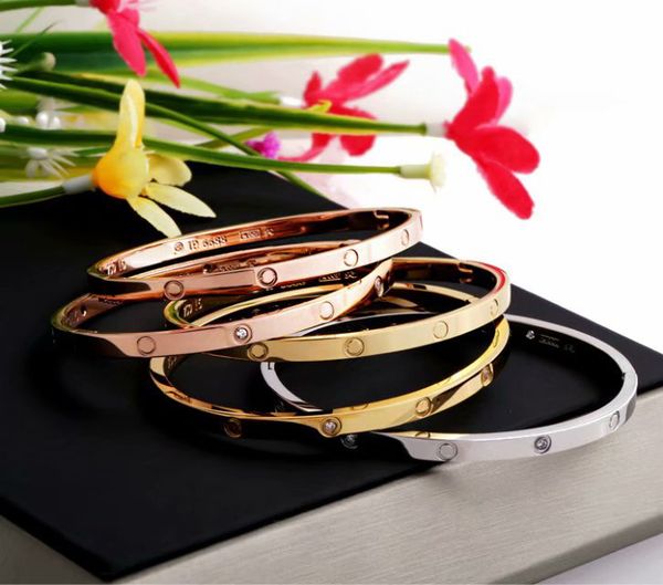 

europe america fashion style lady women titanium steel engraved ca letter settings diamond spiral screw narrow bangle bracelet 3 color, Black