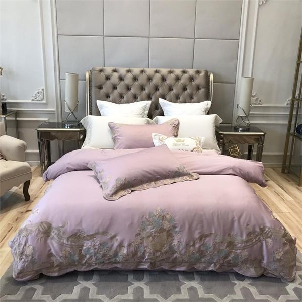 

bedding sets luxury royal embroidery 80s egyptian cotton set pink duvet cover bed sheet linen pillowcases  king 4/7pcs