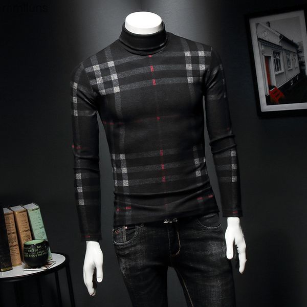 

slim bottoming men's high tight winter sweater shirt thick long-sleeved gold plaid velvet warm collar 2019 t-shirt plus qwehg