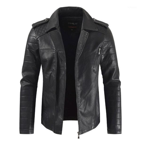 

mogu men's autumn new pu leather jacket solid, motorcycle leather jacket, zipper fashion jacket and slim collar1, Black