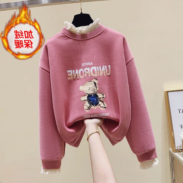 

fake two pieces of sweater women's 2020 new loose korean autumn and winter coat with plush thickening half high collar top, Black