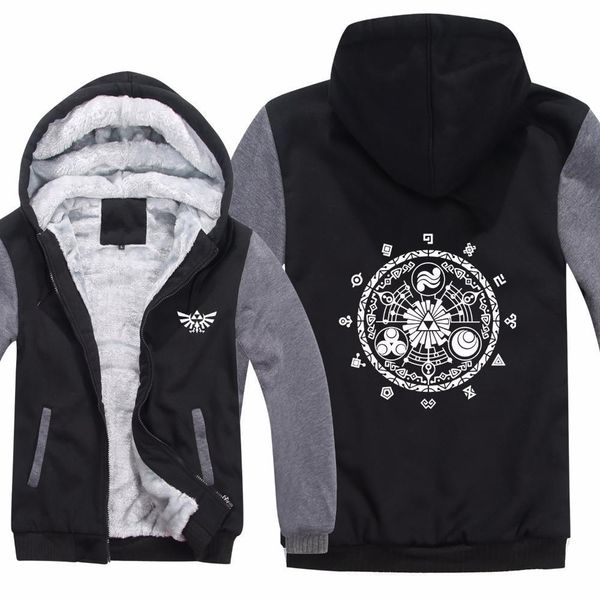 

the legend of zelda hoodies jacket thicken zipper winter fleece movie tv show wool liner zelda sweatshirt man pullover, Black