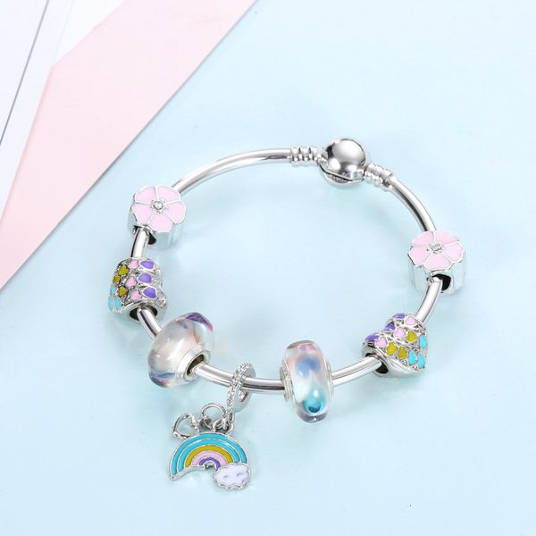 

bracelet plated charm 16-21cm 925 silver fashion rainbow bracelets royal crown accessories crystal bead diy wedding jewe
