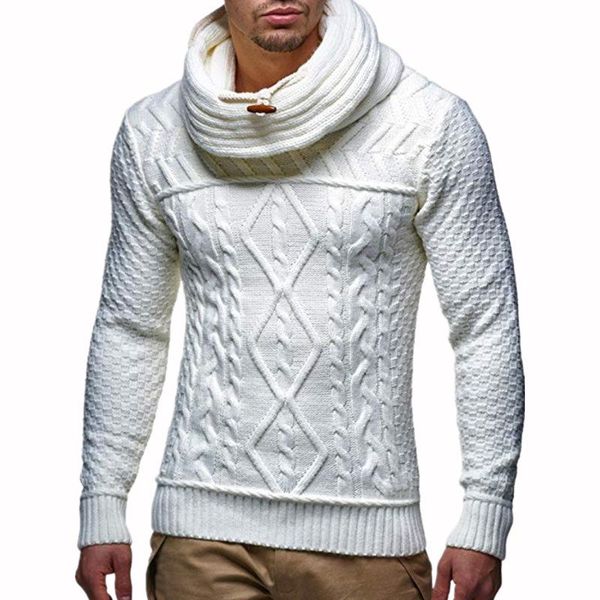 

turtleneck sweaters men thick floral spliced full sleeve plus size european style knitted male winter, White;black