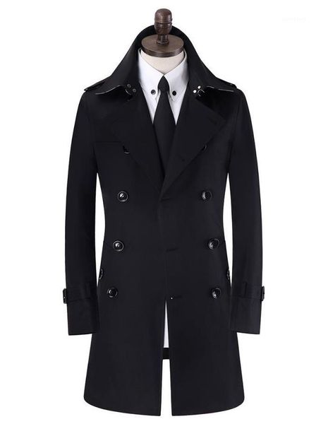 

men's trench coats khaki black beige double breasted mens man long coat men clothes slim fit cotton overcoat plus1, Tan;black