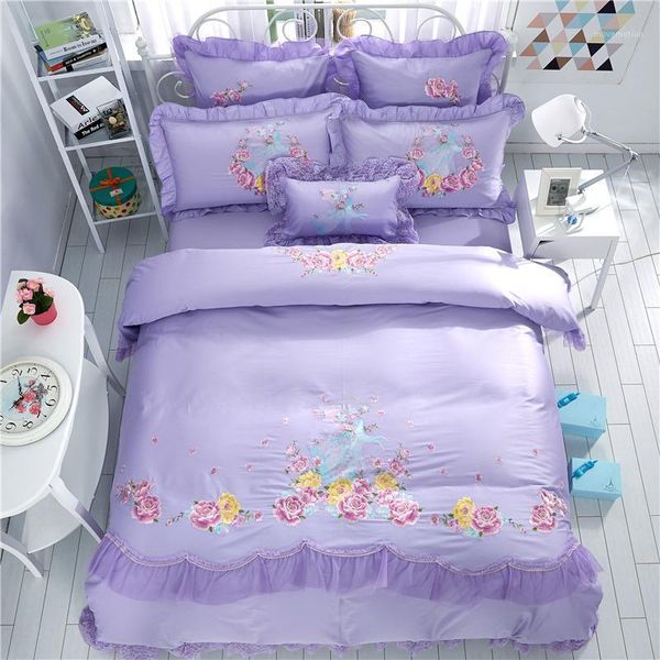 

4/6pcs egypt cotton pastoral bedding set embroidered duvet cover set bed sheet pillowcases  king size1