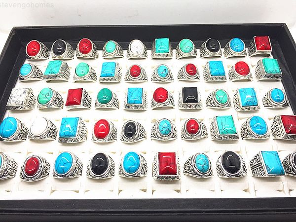 

antique mix style turquoise silver vintage gemstone stone ring for man women jewelry wholesale lots