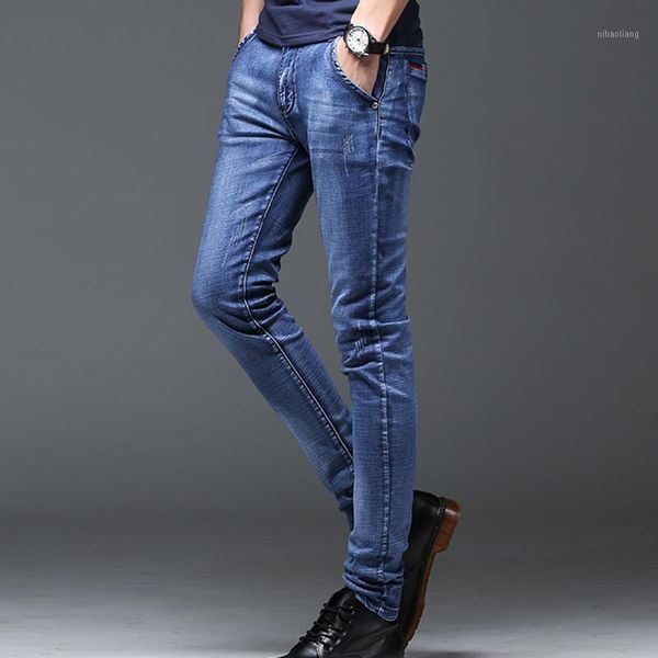

men's jeans casual fit men pencil pants slim summer long elastic pants1, Blue