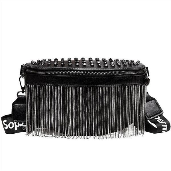 

women punk rivet waist bags tassel cool fanny pack leather chest belt bags crossbody shoulder phone money bum hip purse