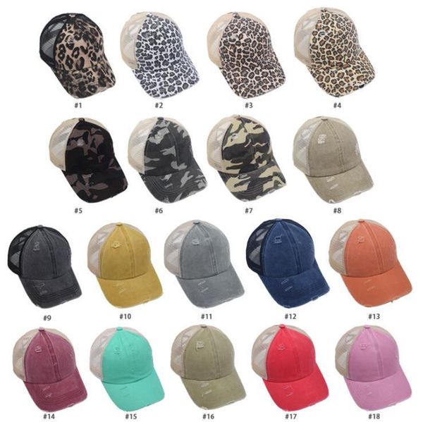 

hollow washed mesh back leopard camo ponytail messy bun baseball caps trucker hat party hats outdoor sun cap nwb30519abb
