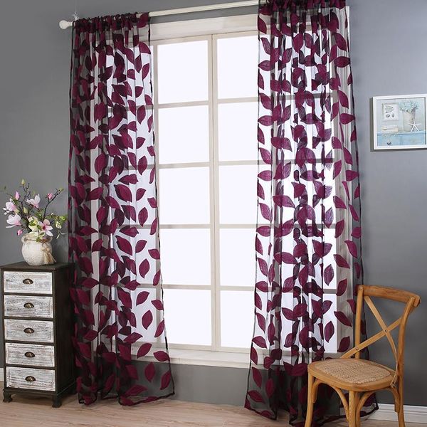 

curtain & drapes jacquard design home decoration modern tulle fabrics organza sheer panel window leaf voile for living room