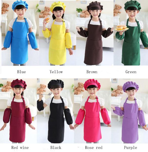 

art baking pocket craft cooking painting kitchen dining bib children kids aprons 1set=apron hat + sleeve