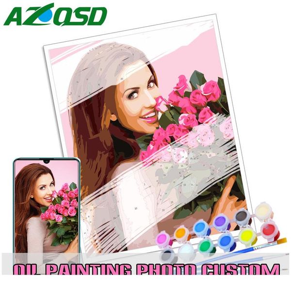 

azqsd персонализированная краска по номерам photo custom diy маслом живопись картина рисунок рисунка холст портрет семьи детей pe bbydec