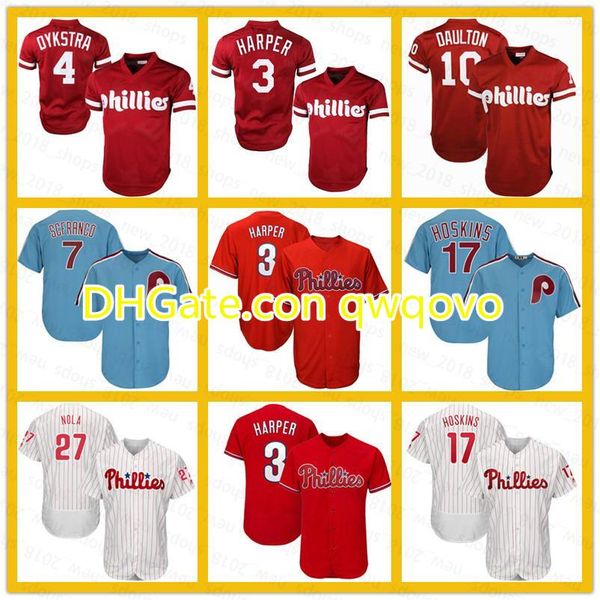

bryce phillies jersey 10 darren daulton harper 7 maikel franco 17 rhys hoskins 27 aaron nola 99 mitch williams 20 mike schmidt baseball, Blue;black