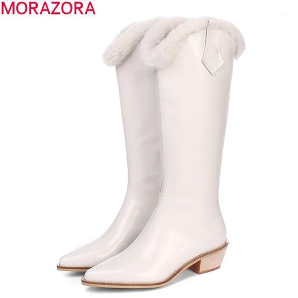 

boots morazora 2021 winter keep warm knee fashion women square heels pointed toe ladies shoe1, Black