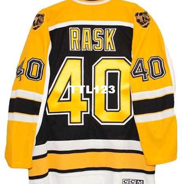 

real men real full embroidery #40 rask vintage 2007 boston bruins hockey jersey 100% embroidery jersey or custom any name or number jersey, Black