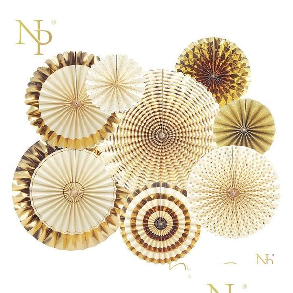 

nicro 8pcs /set gold party decorative creative paper flower fan handmade striped folding fan party s jllzmq sinabag