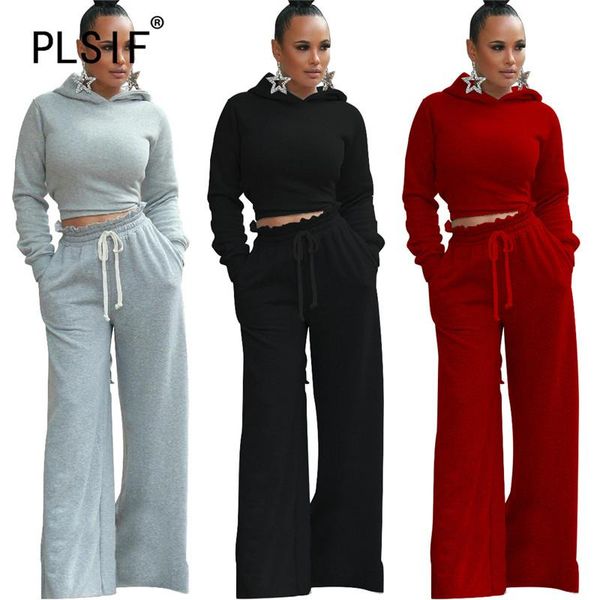 

fashion back lace up women set hoodies crop and long pant suit long sleeve solid matching suit, Gray