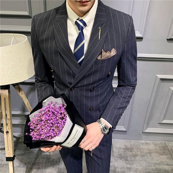 

new suit suit men's fashion korean three piece men's striped business bridegroom's wedding dress, White;black