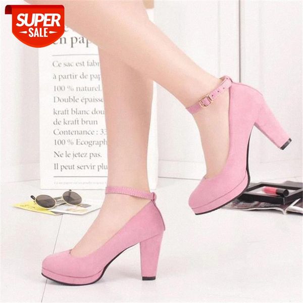 

spring and autumn high heel platform thick with round head etiquette high heel sweet suede single shoes word buckle shoes #yv5b, Black