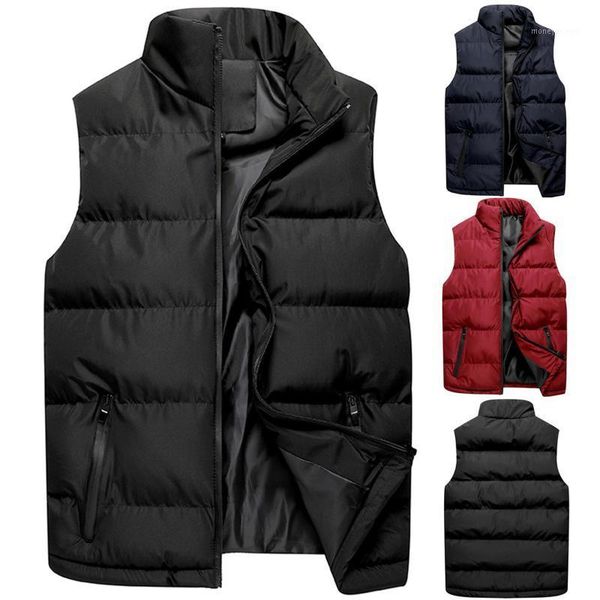 

men's vests men autumn winter fashion sleeveless stand collar pure colors cotton warm zipper waistcoat vest jacket down coat outwear#35, Black;white